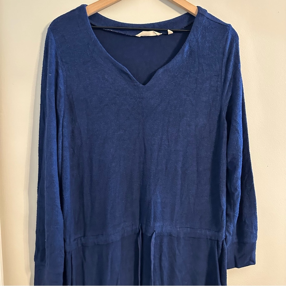 Soft Surroundings Blue Fleece Drawstring Waist Dress size Medium - Picture 3 of 10